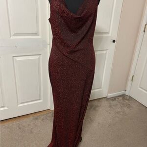Sparkling Red Cowl Neck Evening Dress